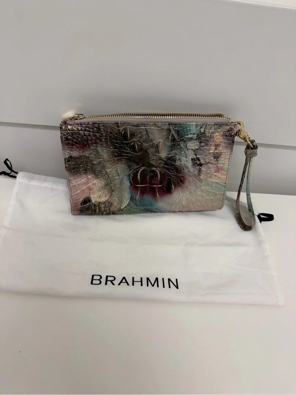 Brahmin‎ Multicolor Teal & Purple Croc-Embossed Leather Wristlet